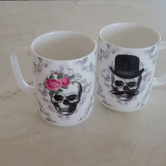 His & Hers Portobello By Design Bone Chine Steampunk Halloween Skull Coffee Mugs - Picture 4 of 7